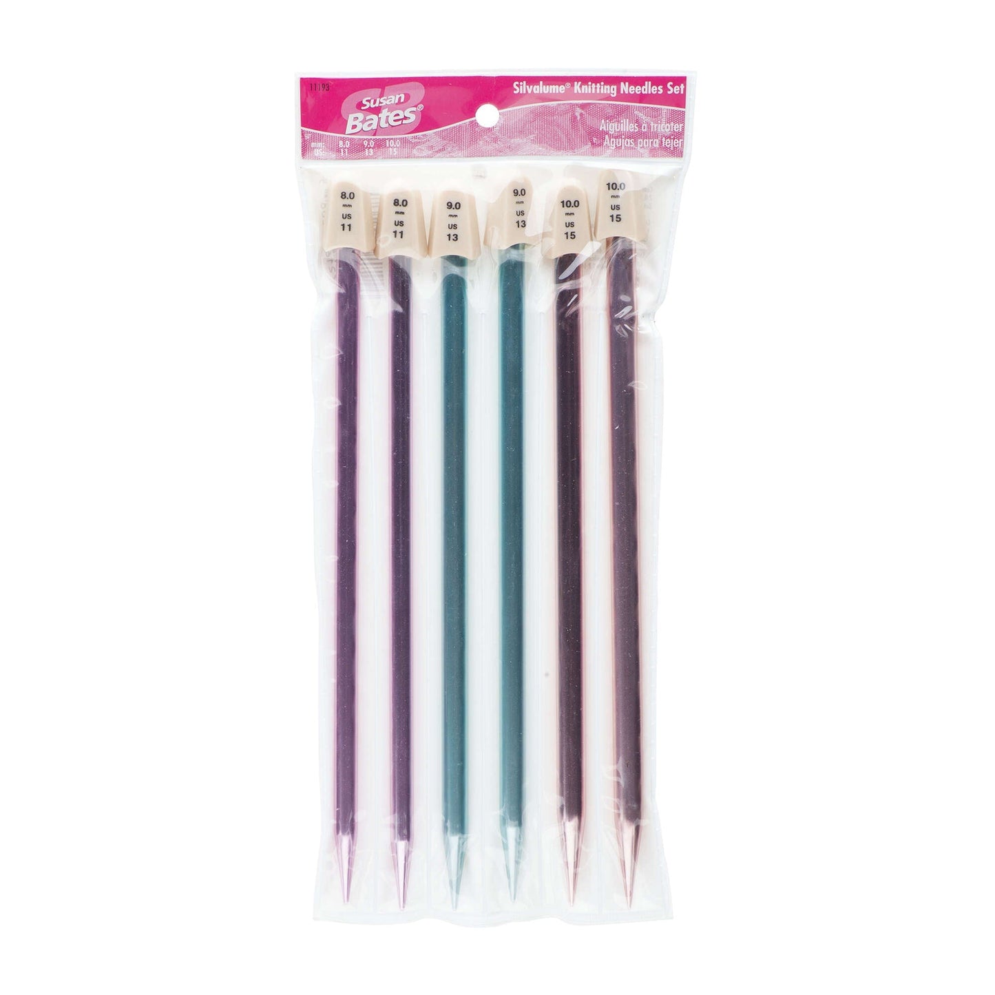 SB Silvalume 10" Single Point Knitting Needles, Set of 3