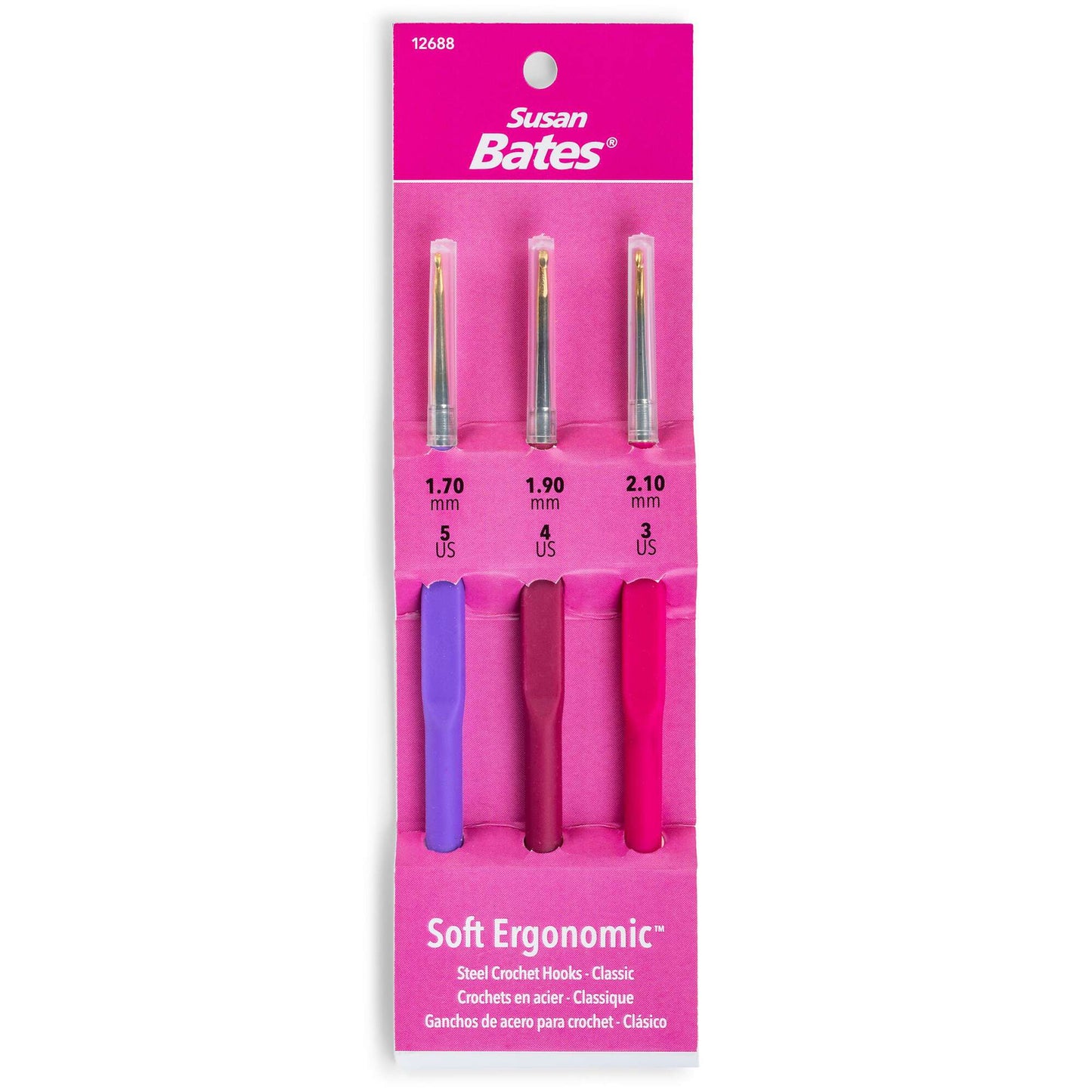 SB Soft Ergonomic Steel Crochet Hook Set: Sizes 1.7, 1.9, 2.1 MM