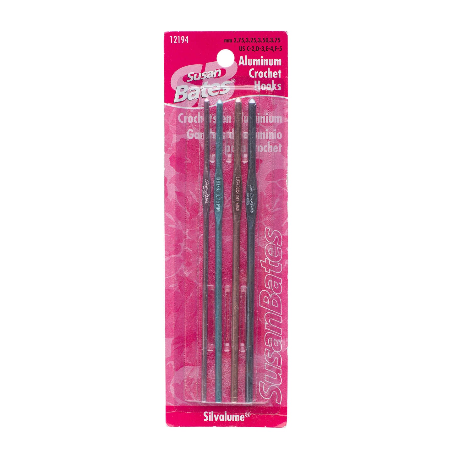 SB Silvalume Set of 4 Crochet Hooks, U.S. C/2, D/3, E/4, F/5