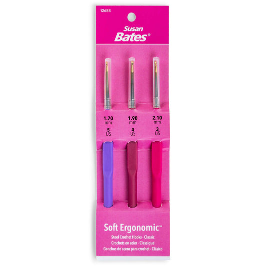 SB Soft Ergonomic Steel Crochet Hook Set: Sizes 1.7, 1.9, 2.1 MM